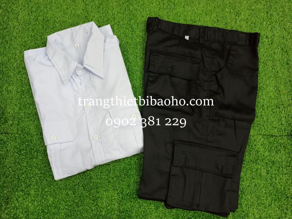 Quần bảo vệ đen túi hộp 6 túi kèm áo bảo vệ trắng cộc tay - đủ size