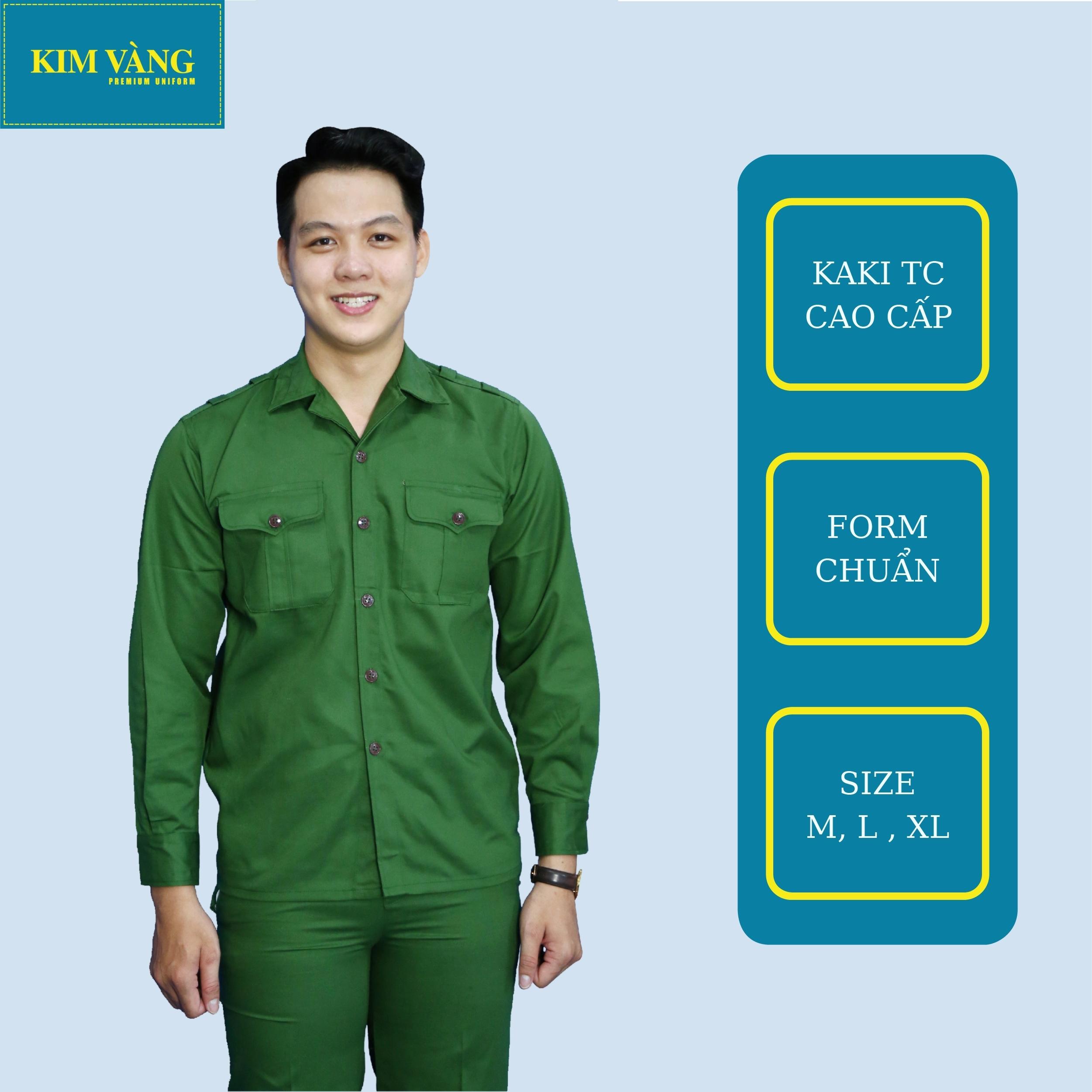Bộ đồng phục quân sự quân dân chất liệu Kaki TC cao cấp - Màu xanh