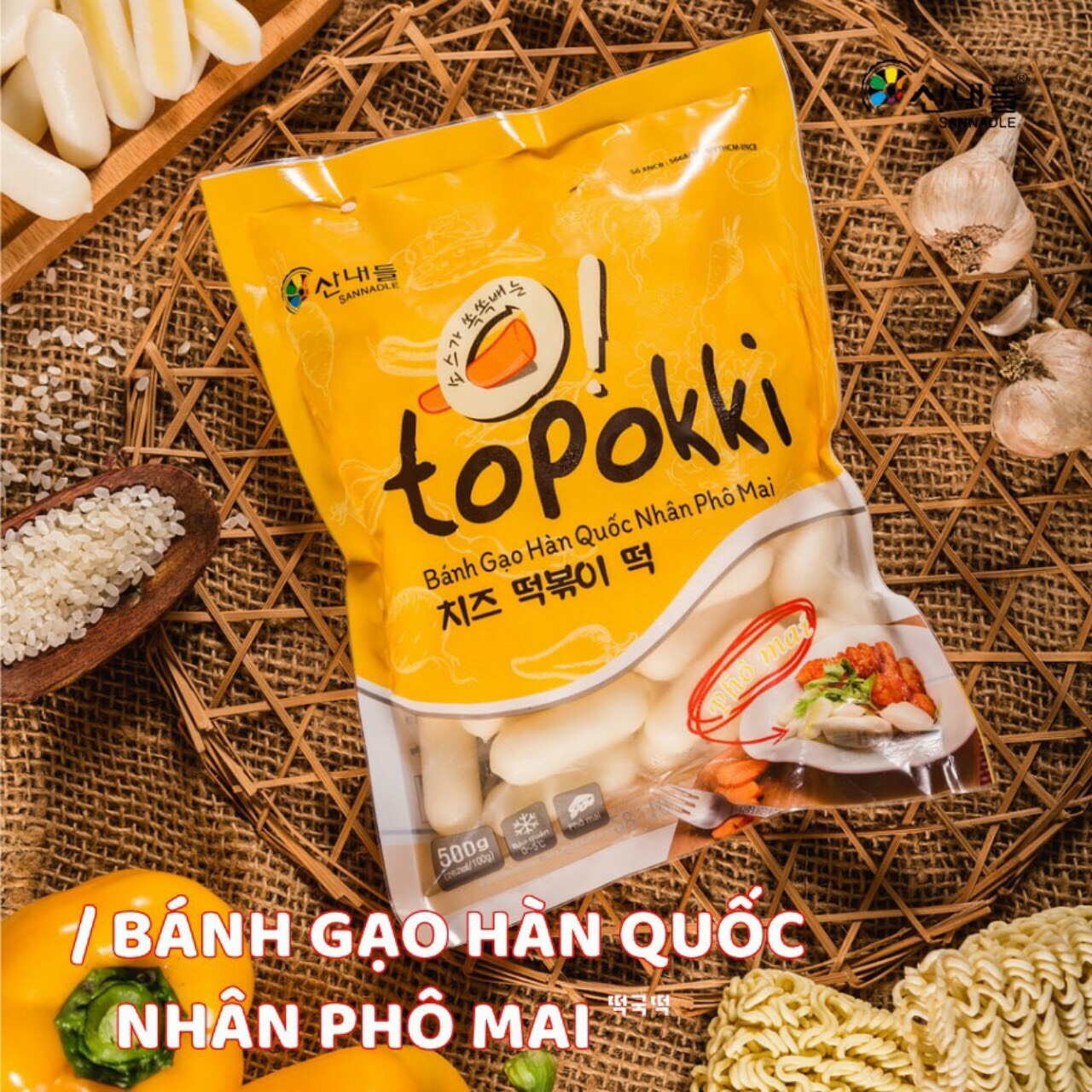 Comno bánh gạo nhân phô mai ( 500g bánh gạo phô mai 100g bột phô mai)