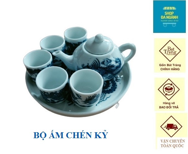 Bộ ấm chén kỷ ban thờ, gốm sứ Bát Tràng S2