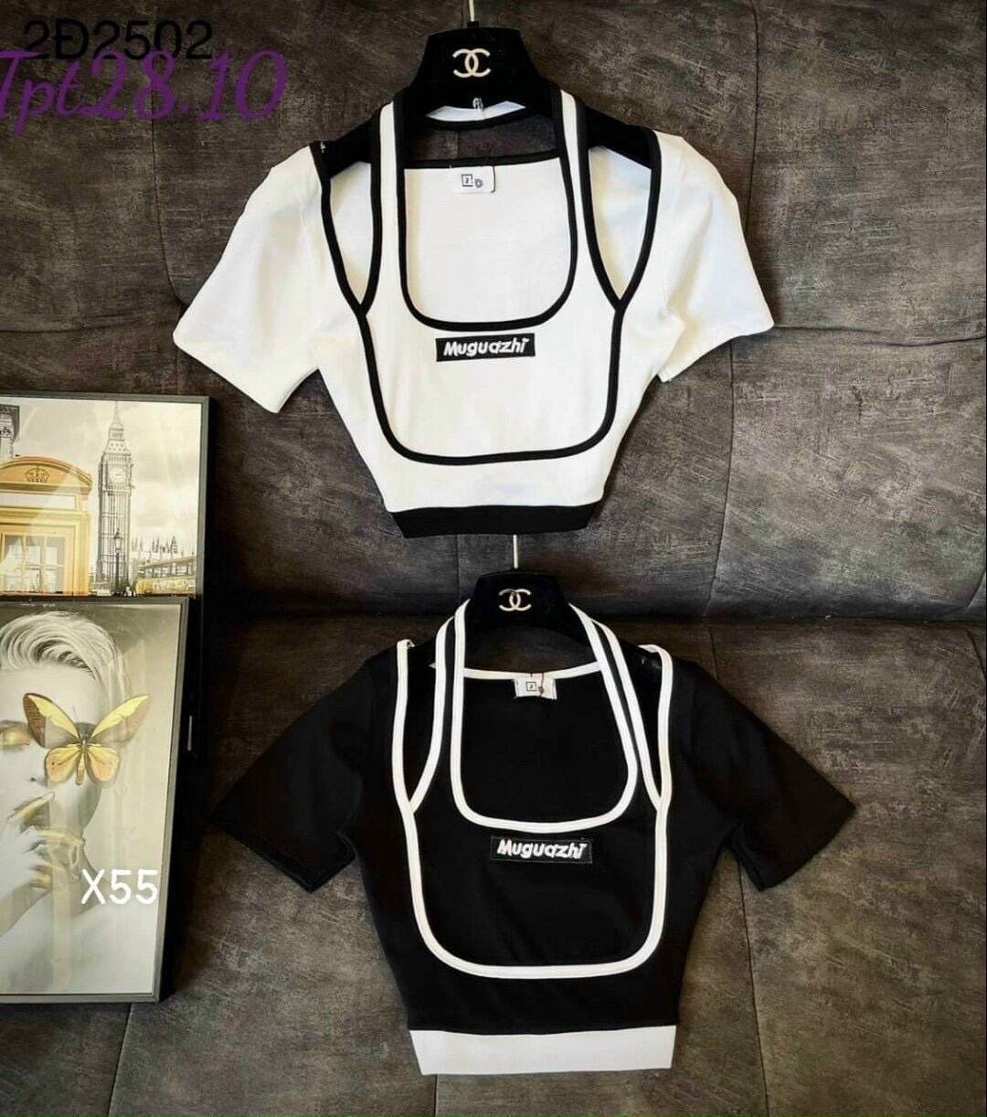 Áo croptop giả yếm thêu logo