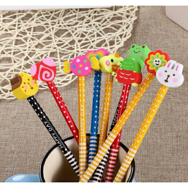 COMBO 10 BÚT CHÌ ĐẦU TẨY HOẠT HÌNH