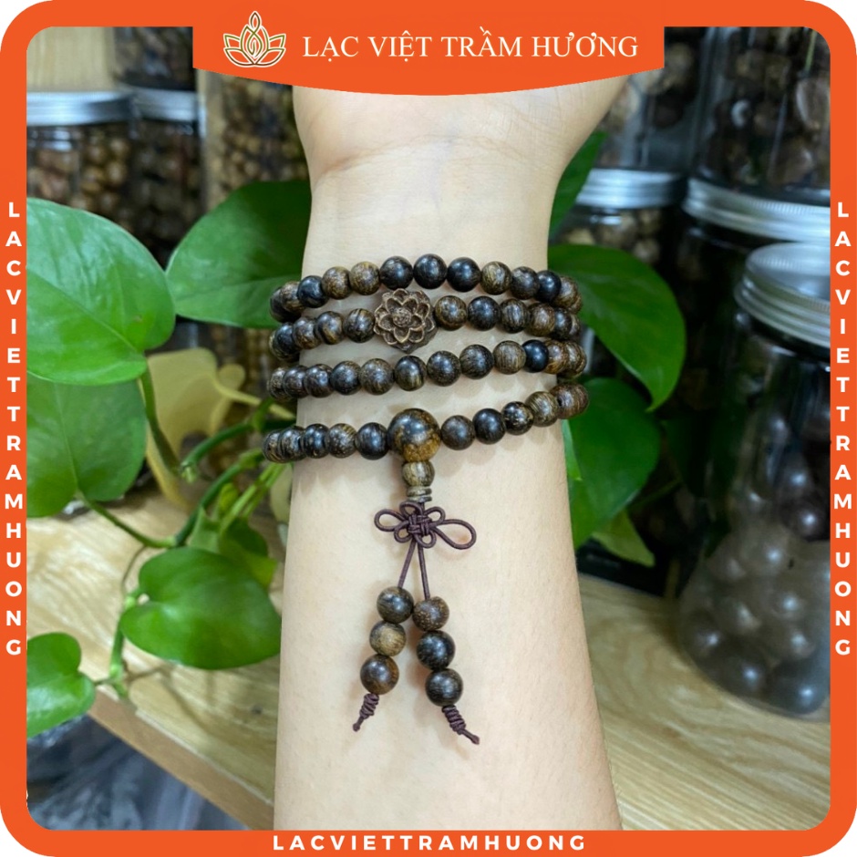 Vòng tay trầm hương hoa sen 108 hạt 6mm trầm dó dây indo hàng xịn vip cao cấp lac việt cầu bình an - may mắn