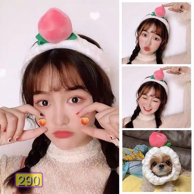 [HCM]Băng Đô Nhung Trái Đào Siêu Cute Đáng Yêu