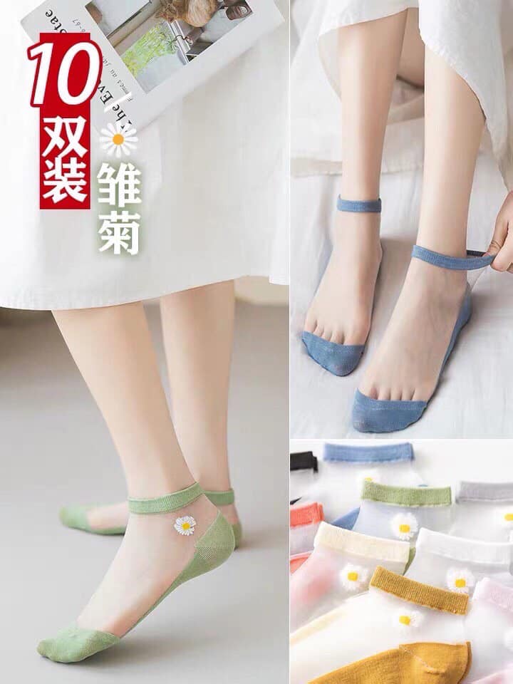 Combo 10 Đôi Vớ Tất Ren Lưới Họa Tiết Hoa Cúc Cho Phái Đẹp