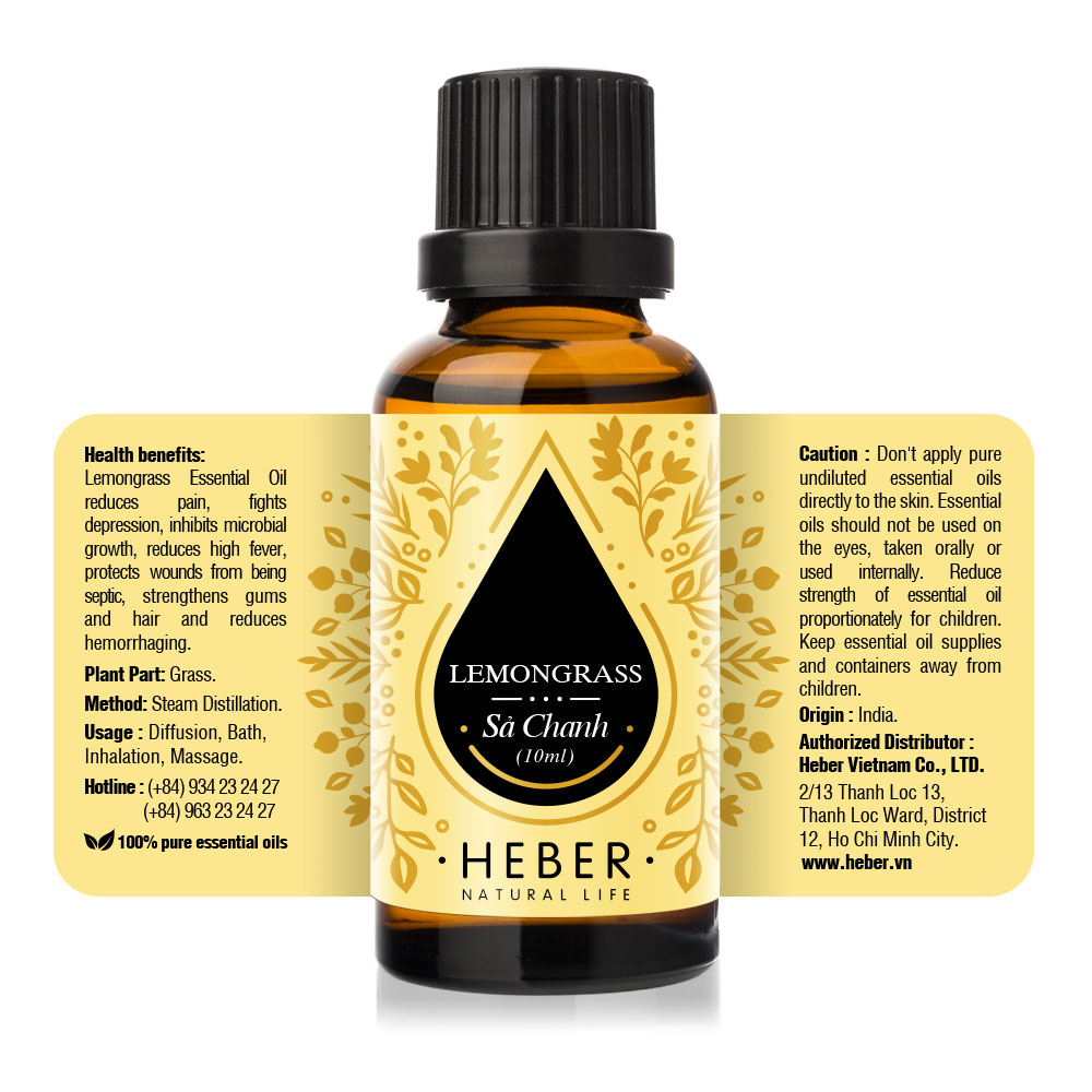 Set 3 Tinh Dầu Heber Natural Life Bán Chạy , Sả Chanh - Bạc Hà - Oải Hương, 100% Thiên Nhiên Nguyên Chất Xông Thơm Phòng
