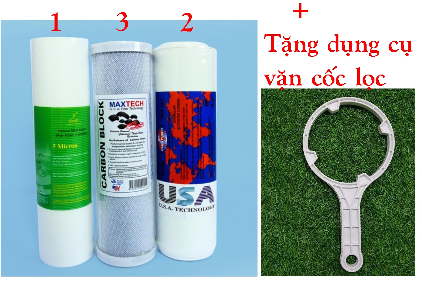 Bộ lõi lọc số 1,2,3 dành cho các loại máy lọc RO, tặng dụng cụ vặn mở cốc lọc