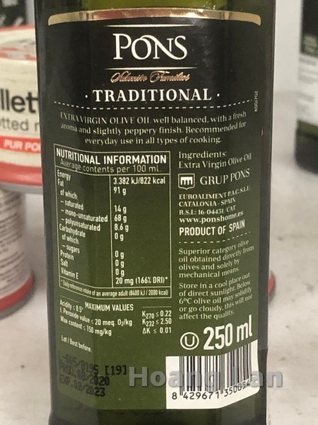 Dầu Olive Extra Virgin PONS 250ml - Tây Ban Nha