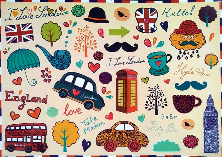 Tấm sticker dán chủ đề ENGLAND ( kích thước 27cm x 37cm )