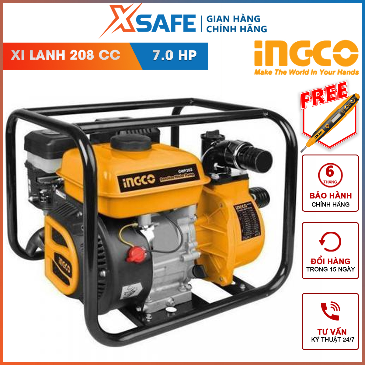 Máy bơm nước dùng xăng INGCO | Máy bơm nước Đường kính ống hút và xả: 50mm-80mm Chiều cao bơm tối đa: 28-32m, dùng để bơm nước phục vụ cho công việc sinh hoạt hàng ngày, dùng trong gia đình, văn phòng làm
