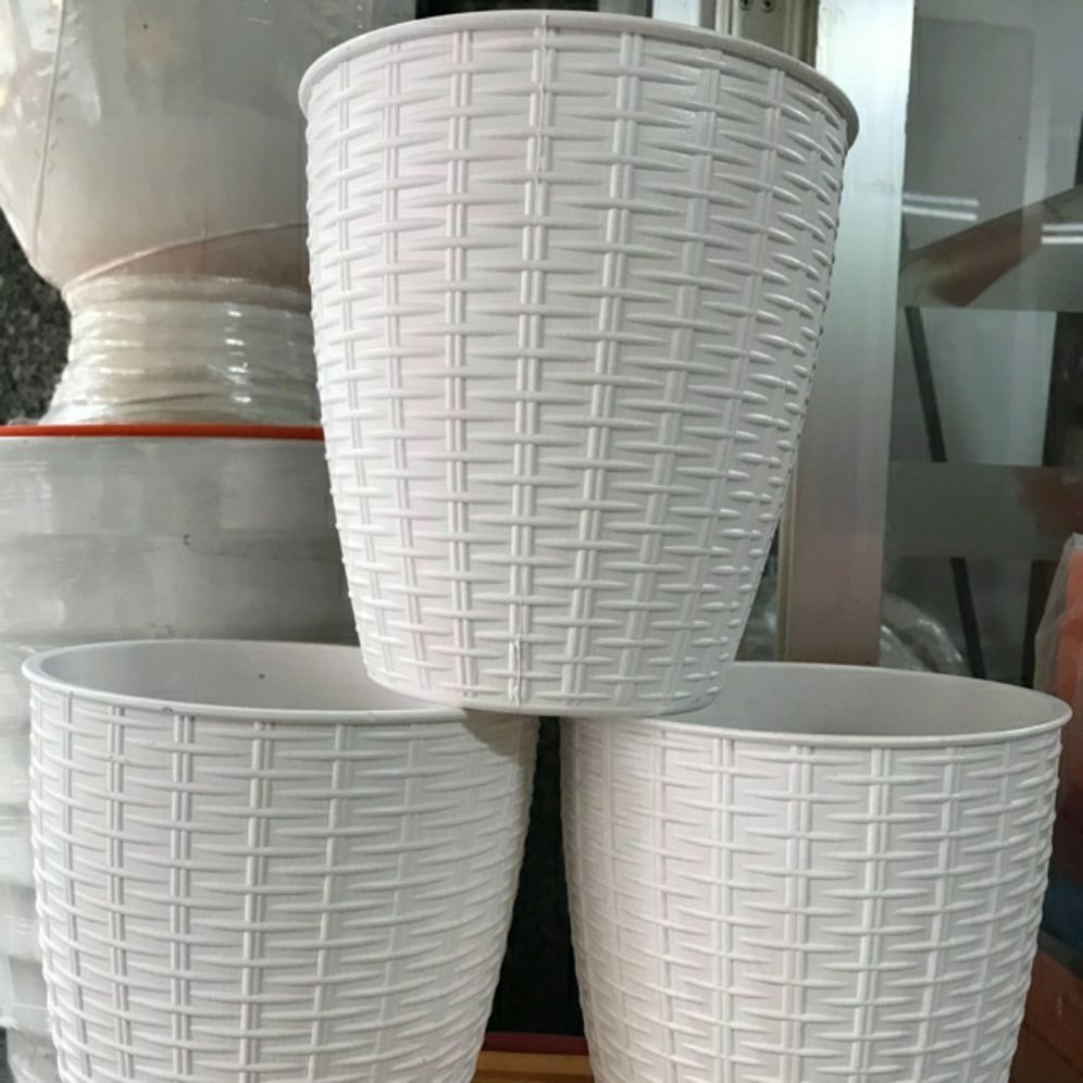 combo 2 chậu nhựa kiểu đan mây 17x18cm