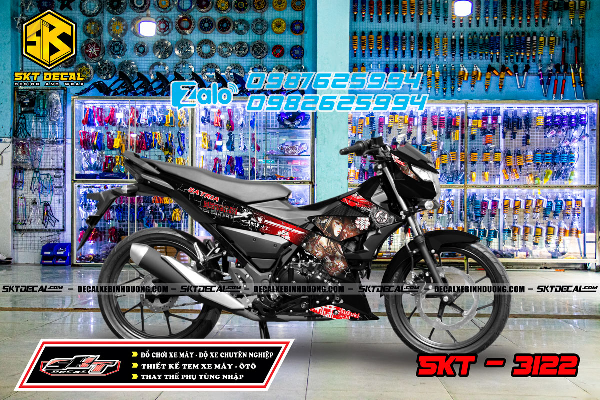 tem rời xe satria đen đỏ samurai cô gái 3122