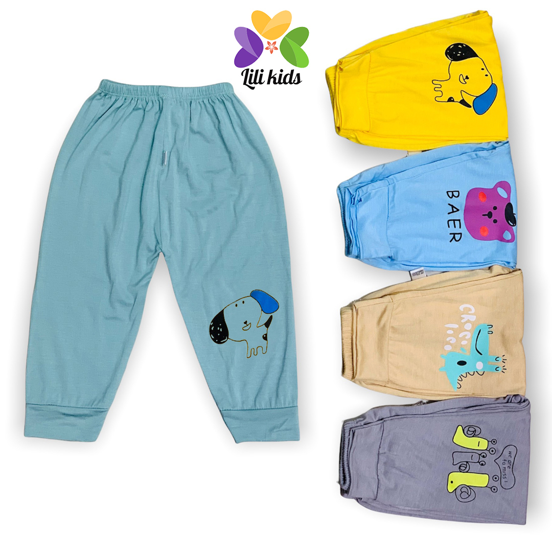 Quần Dài Cho Bé Chất Thun Lạnh Bo Gấu Cạp Thường Họa Tiết Nhỏ Xinh Cho Bé Trai Bé Gái lilikids QCD02
