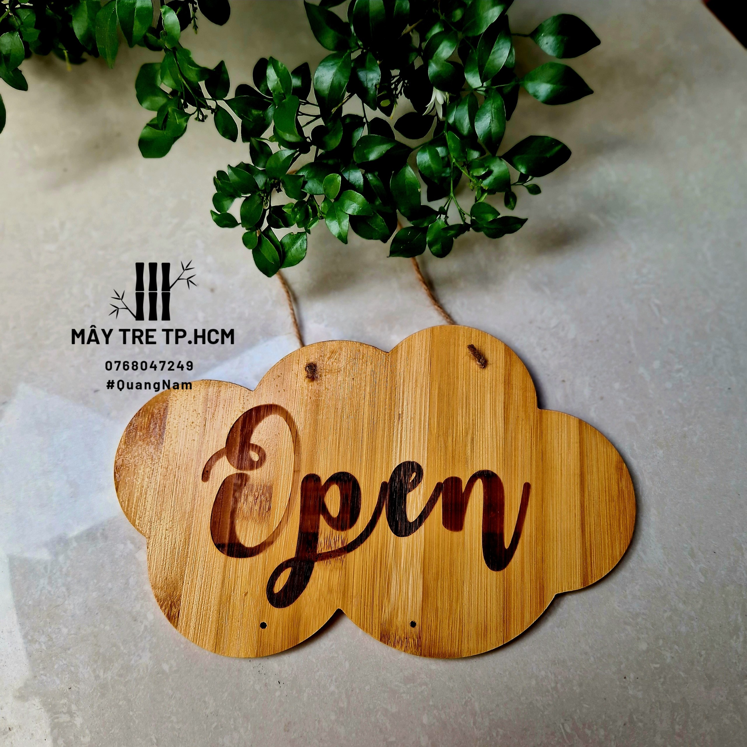 Bảng gỗ treo cửa hai mặt Open/Close & Welcom/Goodbye
