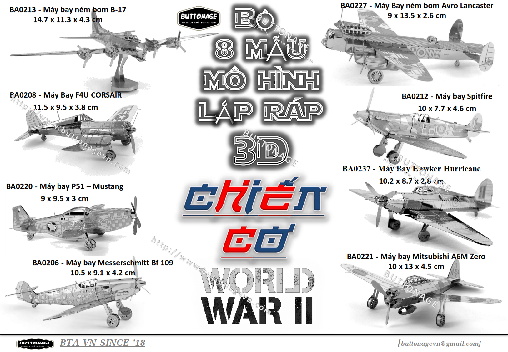 Mô Hình Máy Bay Chiến Đấu WW2 (Kim loại lắp ghép 3D)