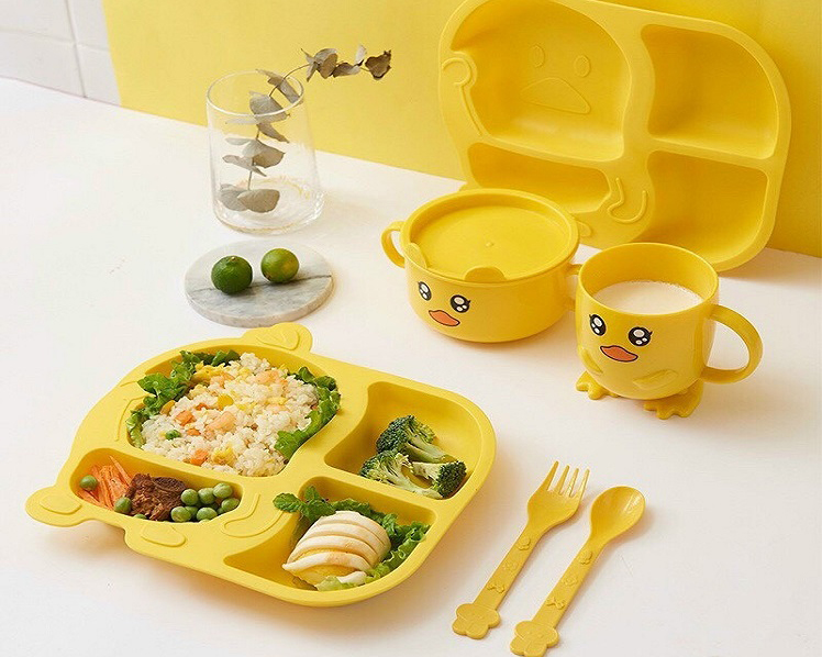 Bộ Khay Ăn Dặm Cho Bé Lúa Mạch Cao Cấp Hình Con Gà (6 món)