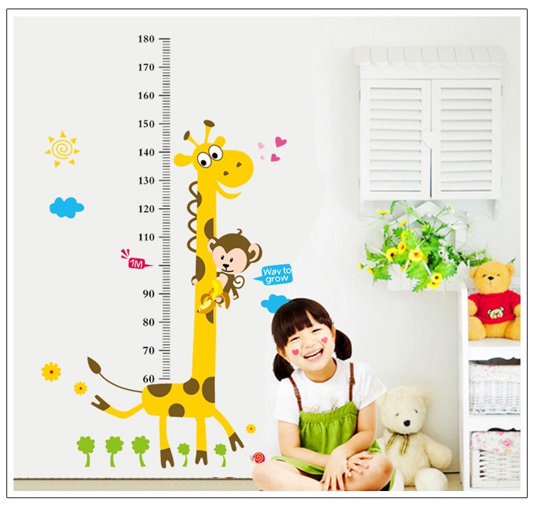 [HCM]Decal dán tường thước đo hươu cao cổ và khỉ
