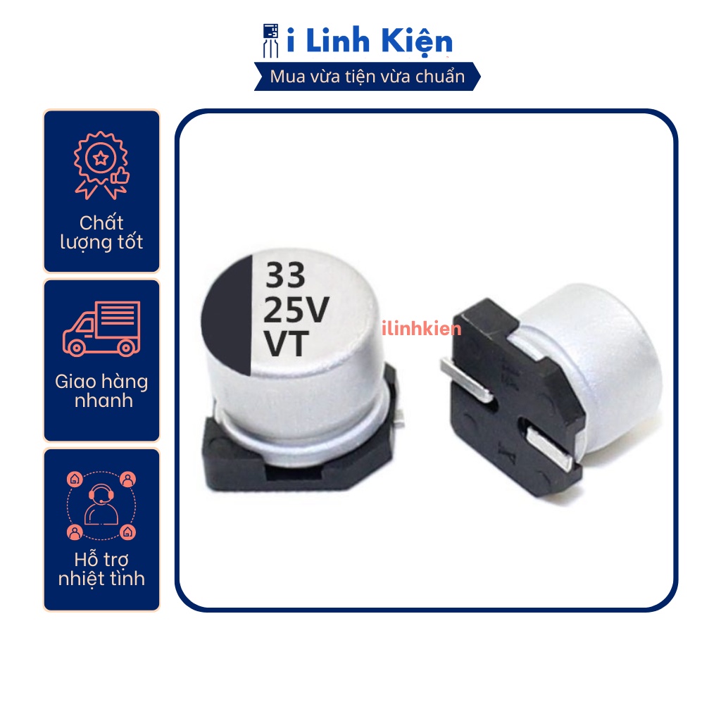 Tụ nhôm 25V 33uF 5x6mm chính hãng chất lượng tốt