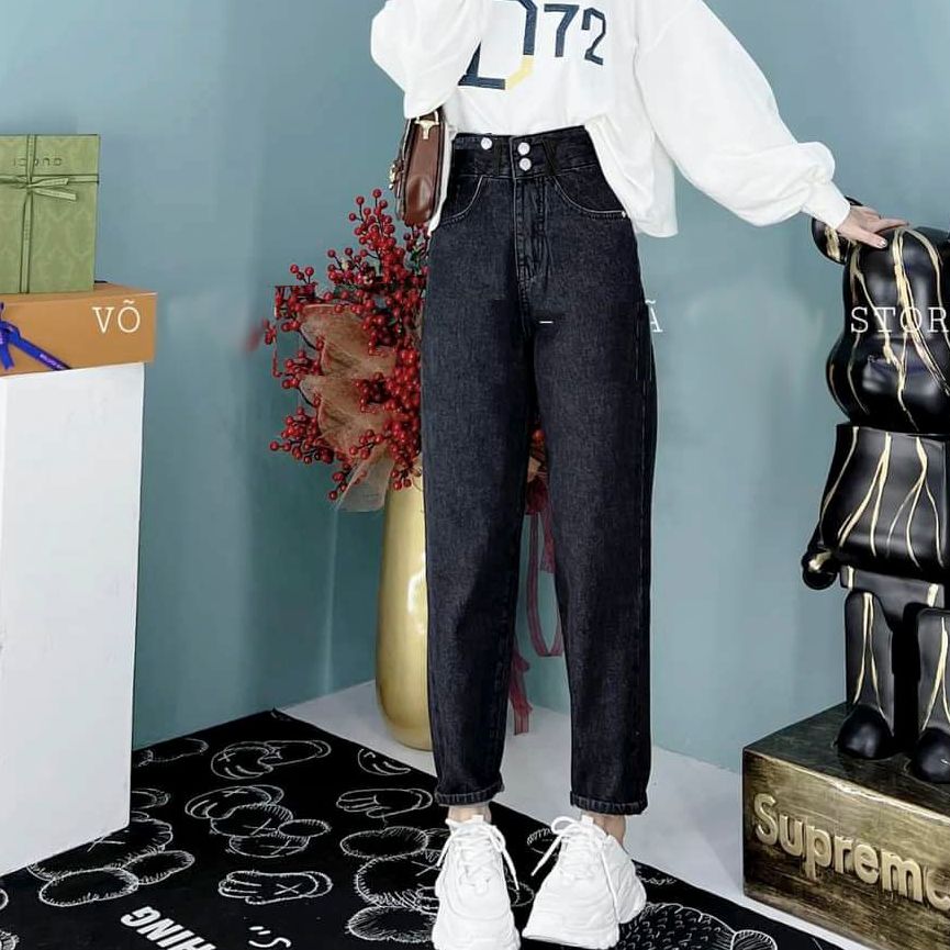 QUẦN BAGGY JEAN NỮ LƯNG CAO  LƯNG XẺ NỬA ĐĨA CHÉO RÁCH 2 GỐI TO SIÊU HOT HIT MAU XANH SIÊU PHONG CÁCH PINKY79SHOP J29