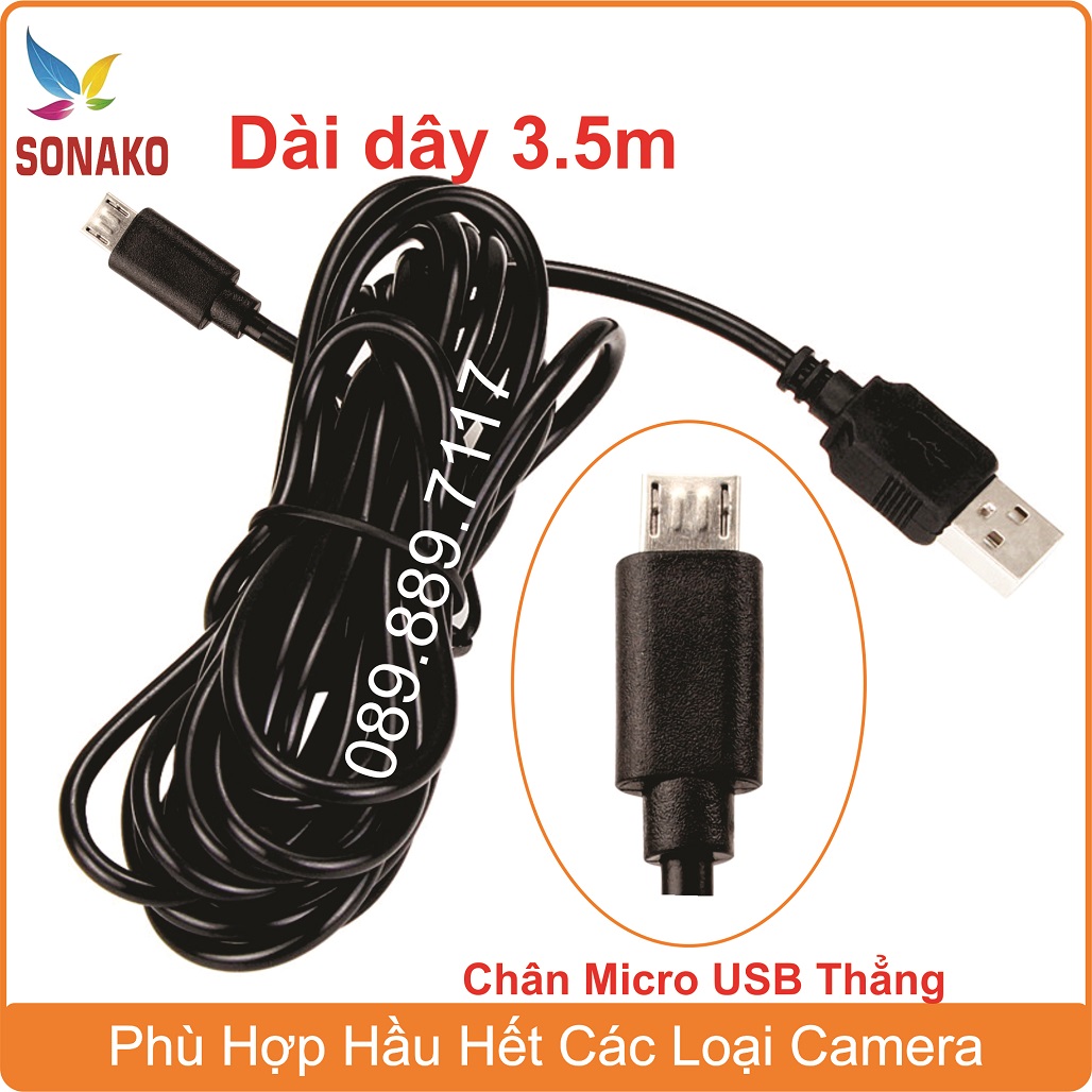 Dây cáp sạc, cáp nguồn camera hành trình ô tô 3.5m chân mini usb + micro usb