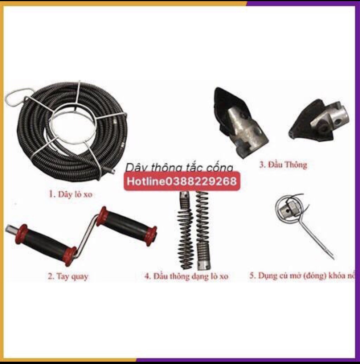 Dây thông tắc cống dùng cho tay quay ( 9M dây + 6 đầu thông + 1 tay quay )