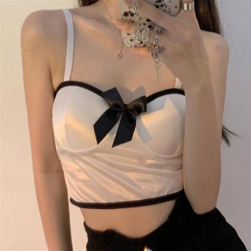 Áo bra 2 dây mảnh satin đính lụa cao cấp