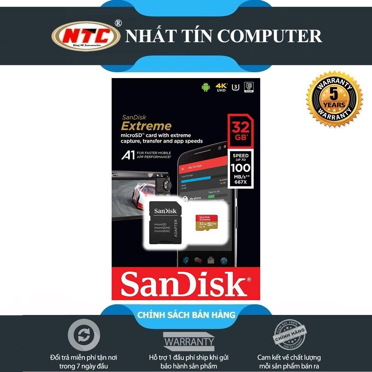 Thẻ nhớ microsdhc sandisk extreme 32gb 667x a1 v30 uhs-i u3 100mb/s