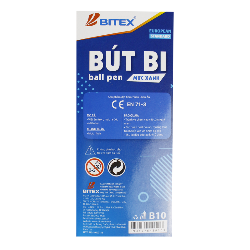 Bút bi Bitex mực xanh / đen B10 ngòi 0.7mm (1 cây)