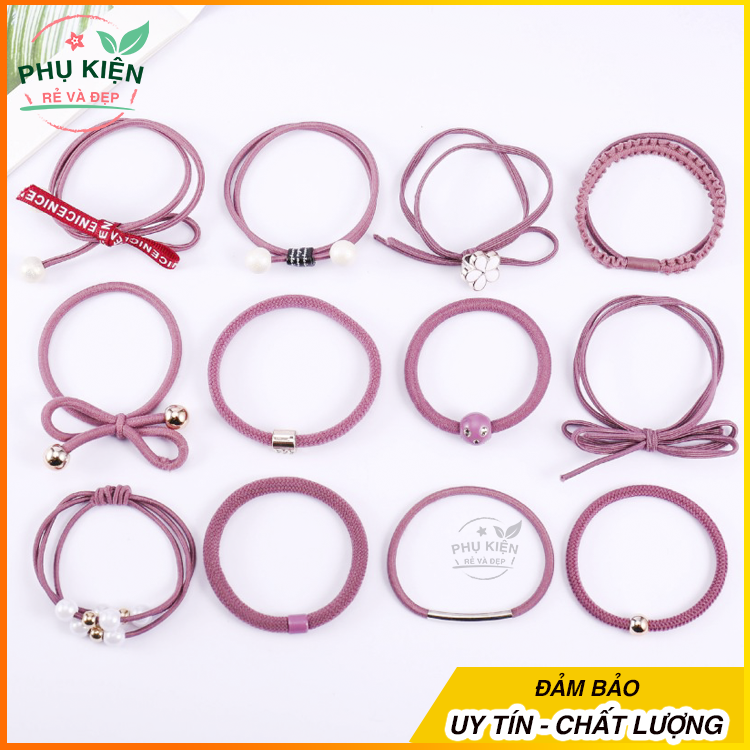 [HCM]Set 12 thun cột tóc Hàn Quốc siêu cute - Gồm hộp (Màu hồng đậm nho)