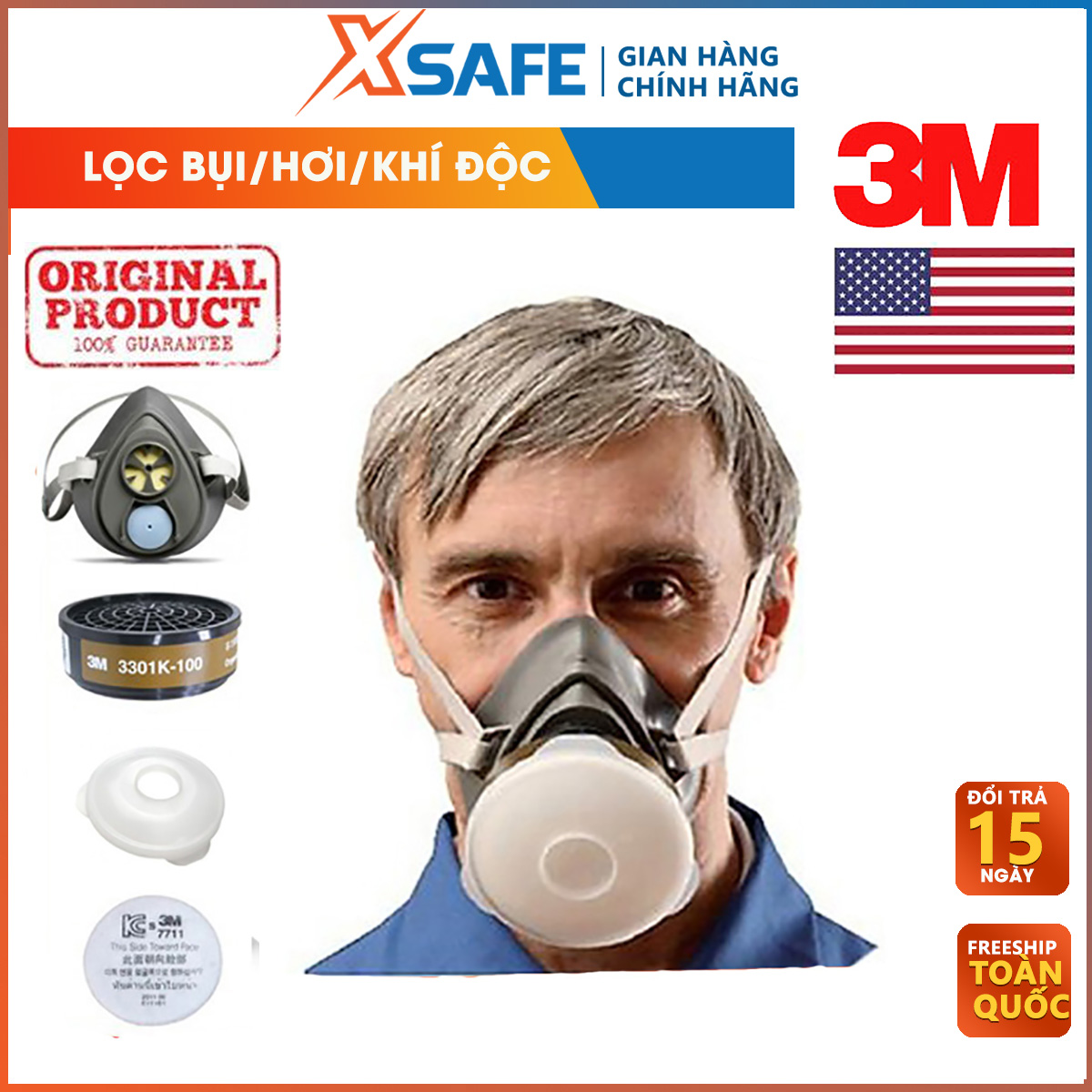 MẶT NẠ PHÒNG ĐỘC PHÒNG DỊCH 3M  3200 PHIN LỌC 3301K BÔNG LỌC VÀ PHỤ KIỆN (TRỌN BỘ)  DÙNG TRONG MÔI TRƯỜNG HÓA CHẤT