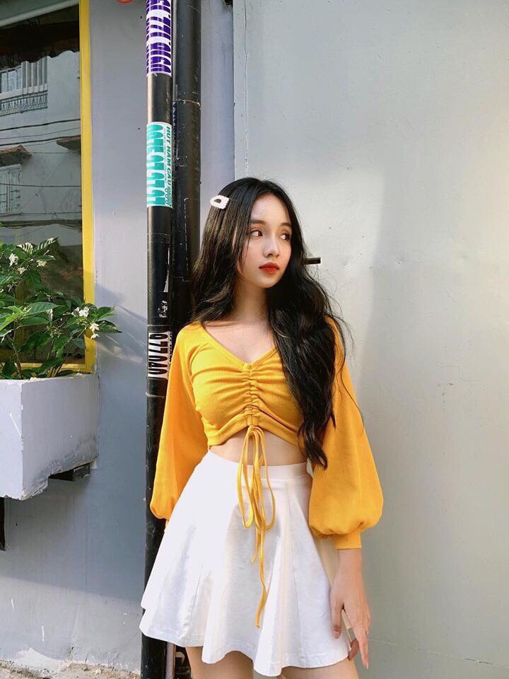 Áo croptop thun gân rút giữa ngực phong cách TTSA0044