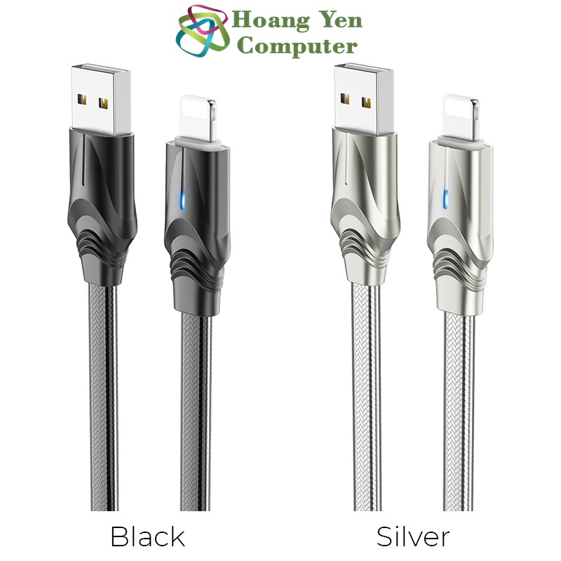 Cáp sạc iphone borofone bu12 dài 1.2m chống đứt đèn led - bh 3 tháng 1 đổi 1 - hoàng yến computer