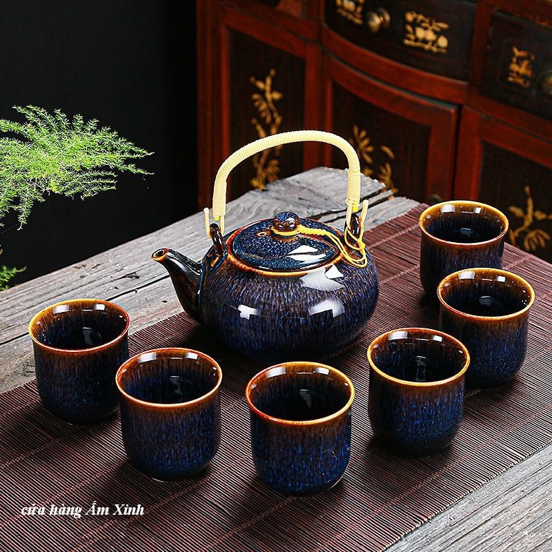 Bộ ấm chén pha trà men thiên mục Lông thỏ hỏa biến