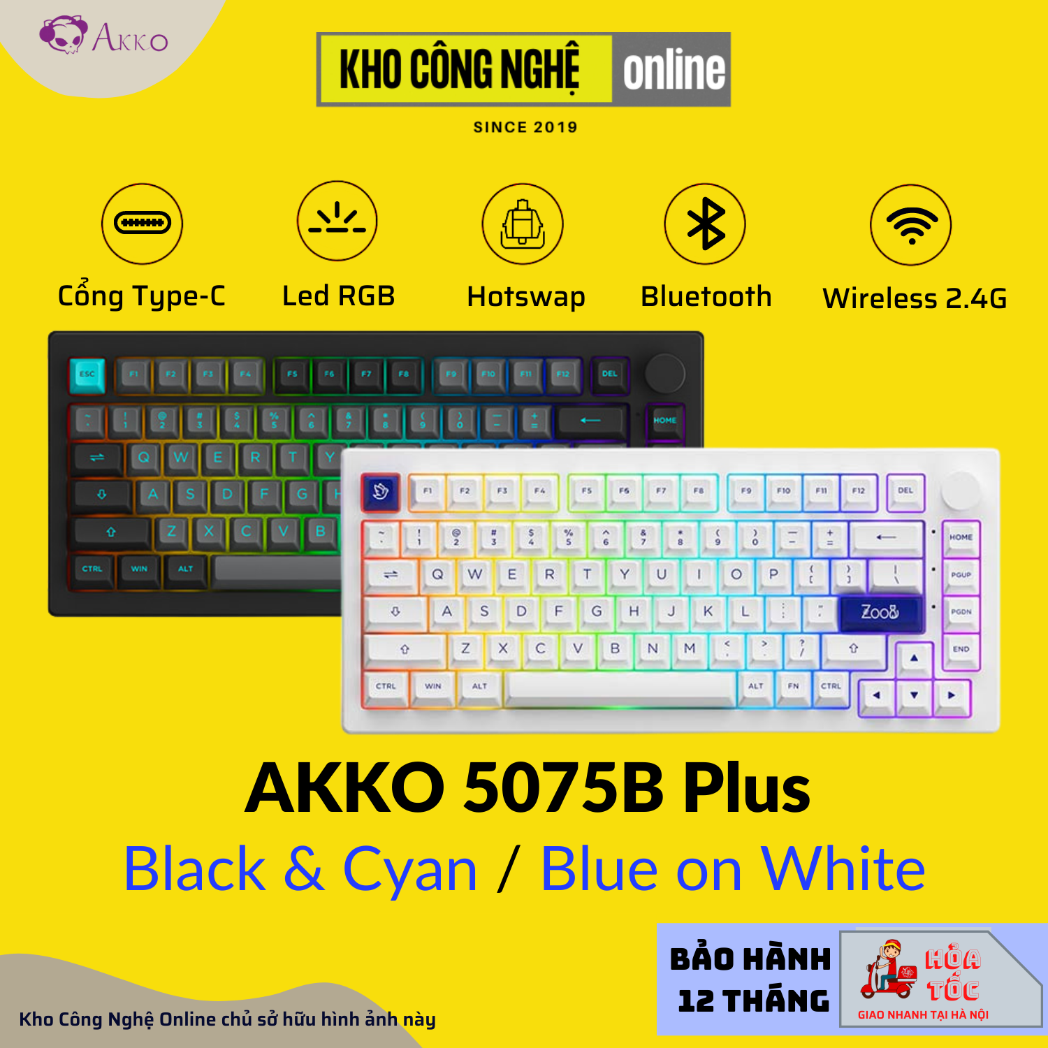 Bàn phím cơ AKKO 5075B Plus Blue on White (Multi-modes / RGB / Hotswap / Gasket mount)
