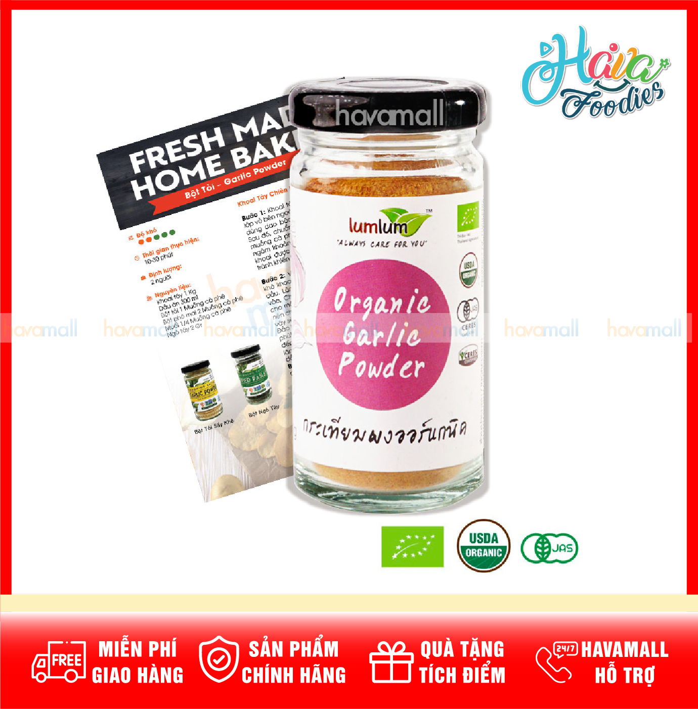 Bột tỏi hữu cơ – lumlum organic garlic powder 50g