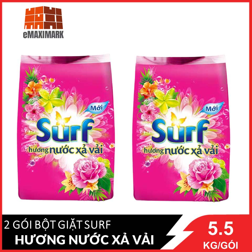 Combo 2 bột giặt surf hương nước xả vải túi lớn 5.5kg