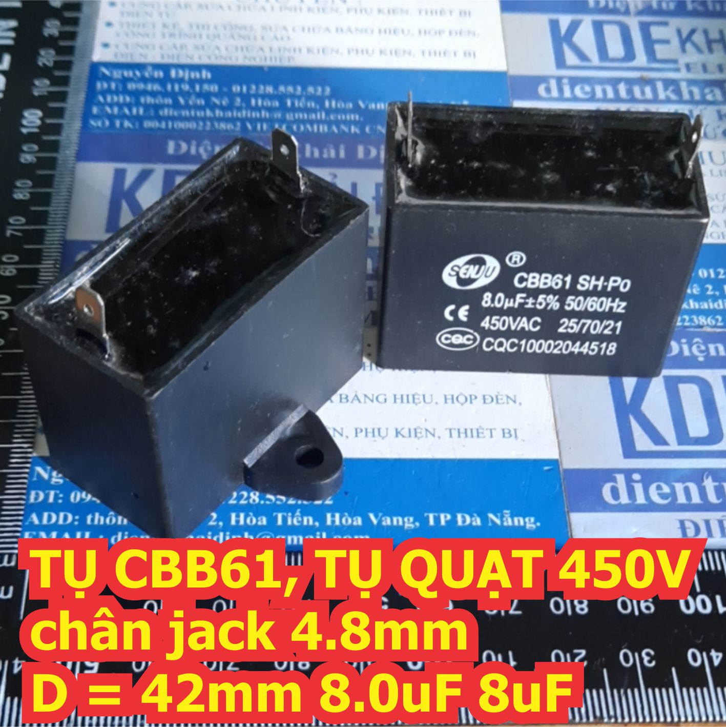 TỤ CBB61 TỤ QUẠT 450V màu ĐEN, chân jack đực 4.8mm D = 34mm / 42MM 1uF ~ 15uF kde6883