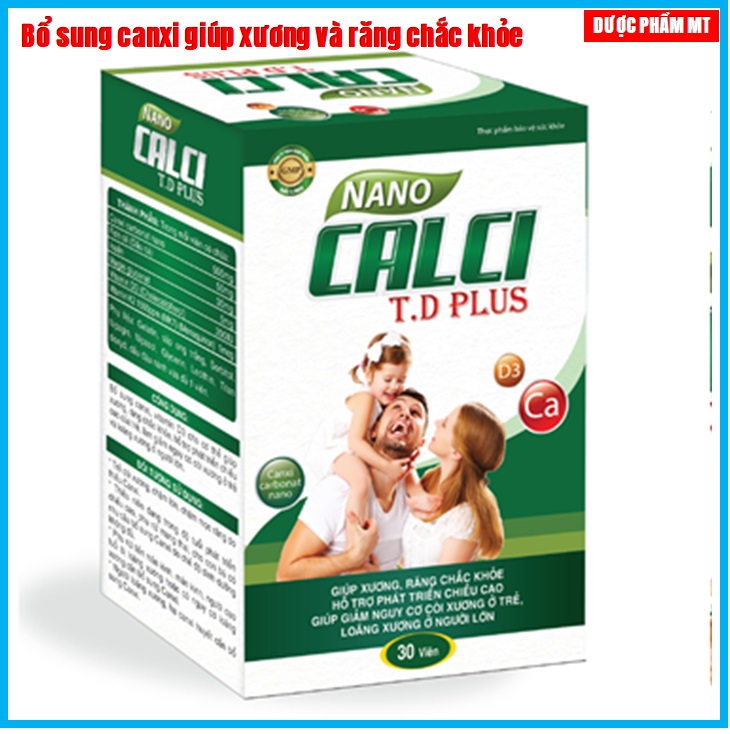 Viên Uống Canxi  Nano calci TD Plus -Bổ sung Canxi  Vitamin D3 GiúpXương và Răng chắc Khỏe ,Hỗ trợ phát triển chiều cao của trẻ ,giảm nguy cơ còi xương trẻ  và loãng xương người già -cho trẻ từ 1 tuổi