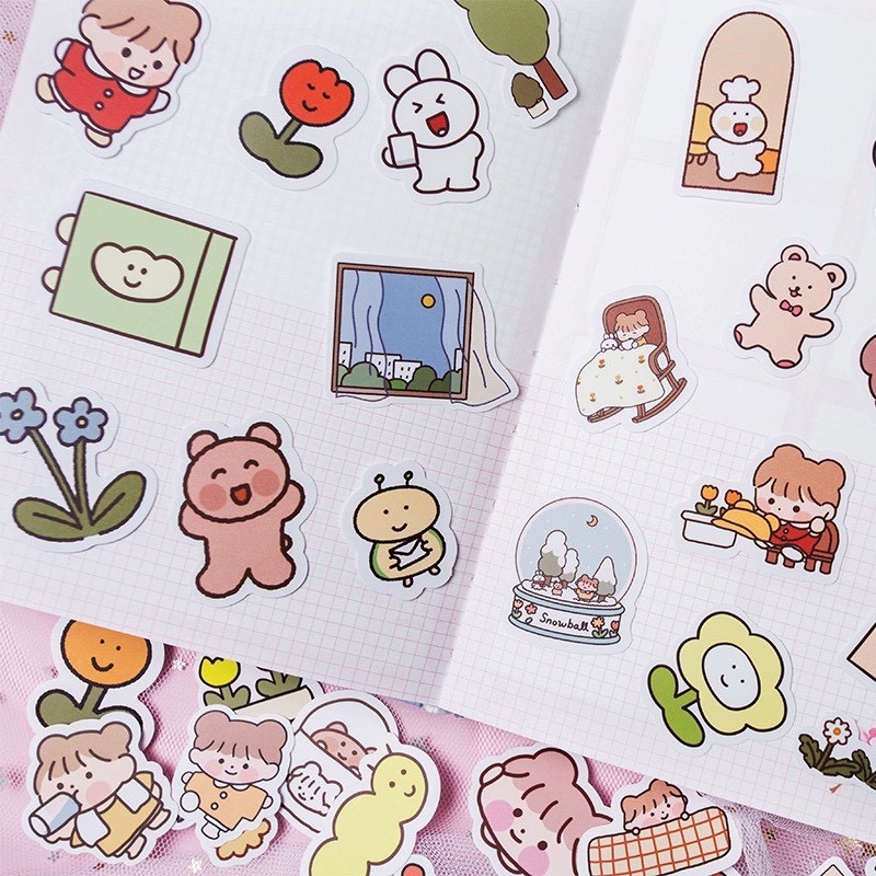 Set 100 sticker bé thỏ dán hình siêu siêu dễ thương