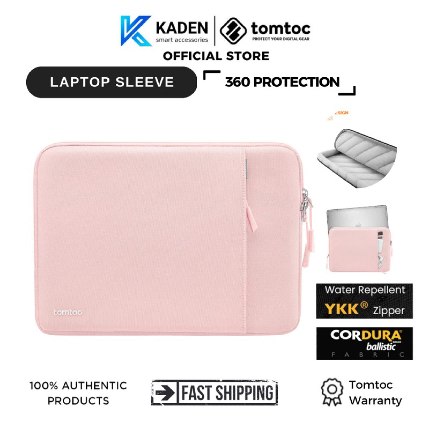 Túi chống sốc tomtoc 360° protective macbook 13/13.3/15/16"-pink- a13 - hàng chính hãng