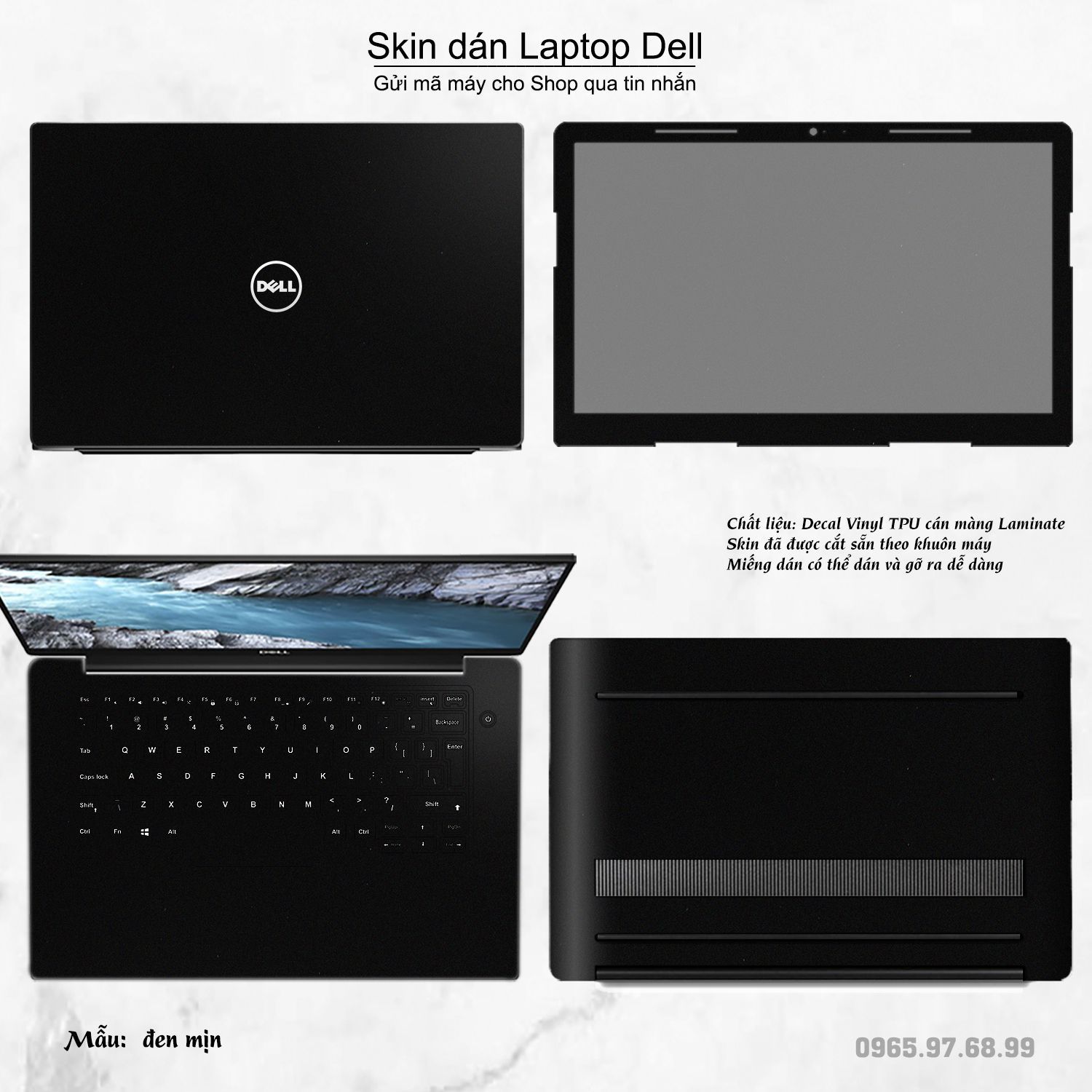 Decal Skin dán Laptop Dell mẫu đen mịn (inbox mã máy cho shop)