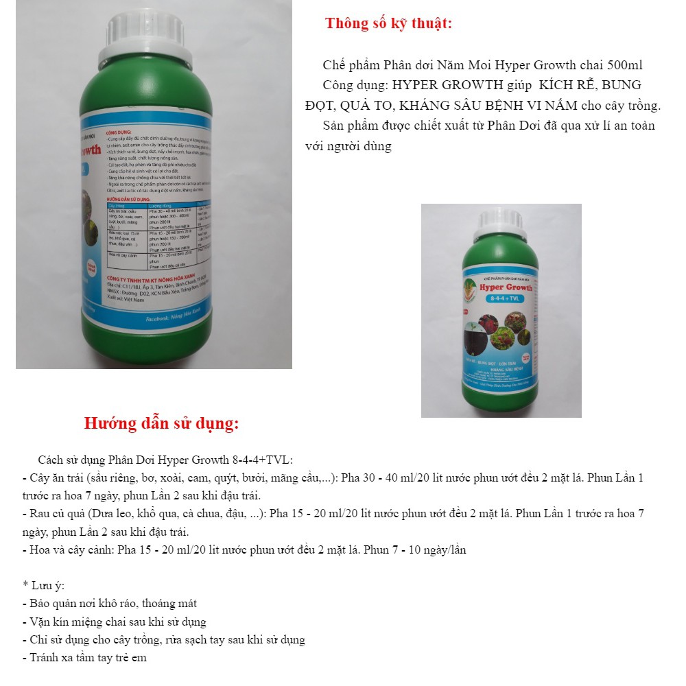 Phân dơi dạng nước Hyper Growth 180ml Kích rễ - Bun đọt - Lớn trái