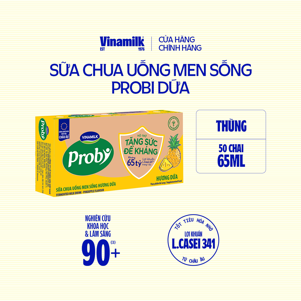 Thùng Sữa chua uống Probi Dứa chai 65ml - 50 chai/Thùng