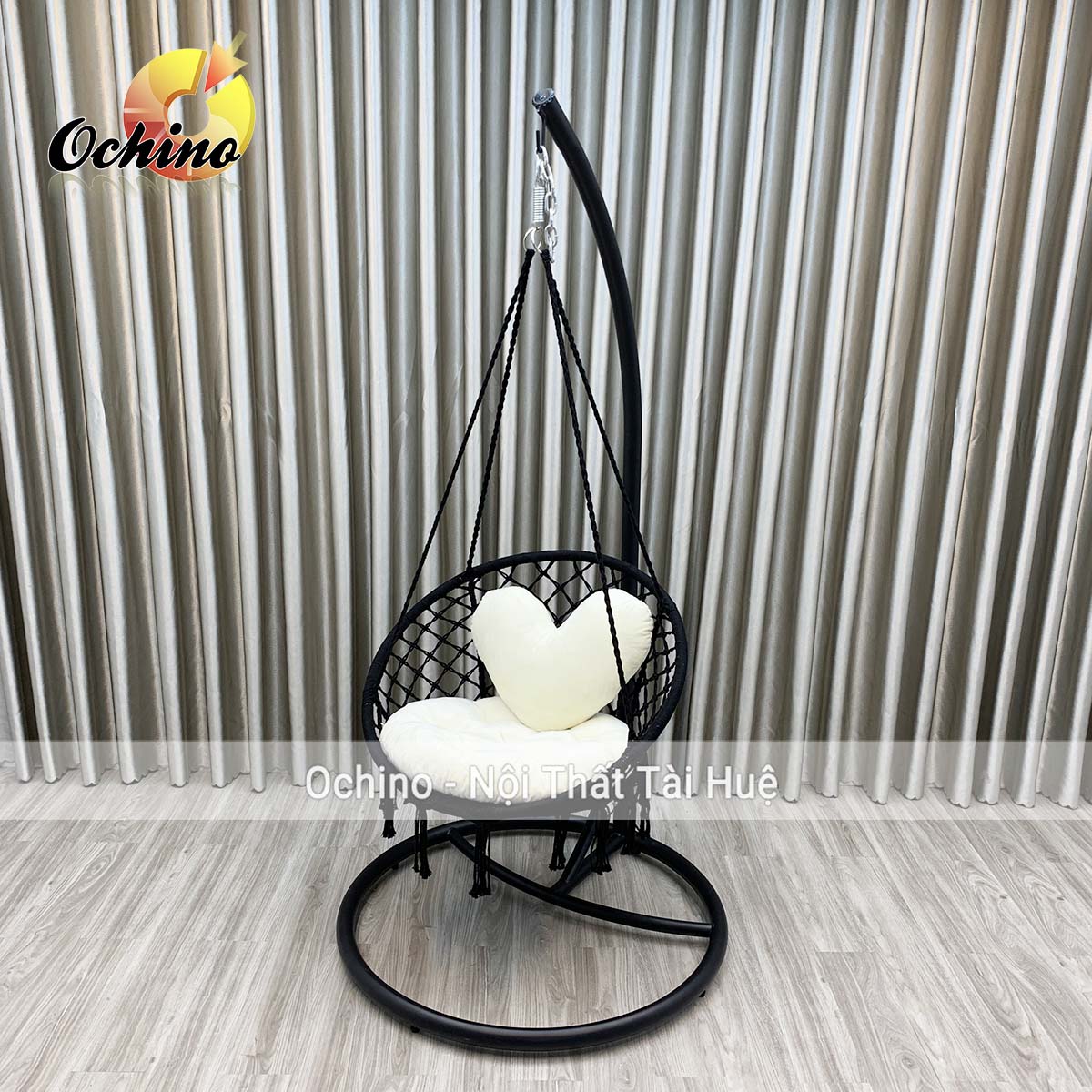 ( FREE SHIP ) Xích Đu Macrame Bắc Âu Đan Dây (Gồm cả Cần Treo và Đệm Gối trái tim)