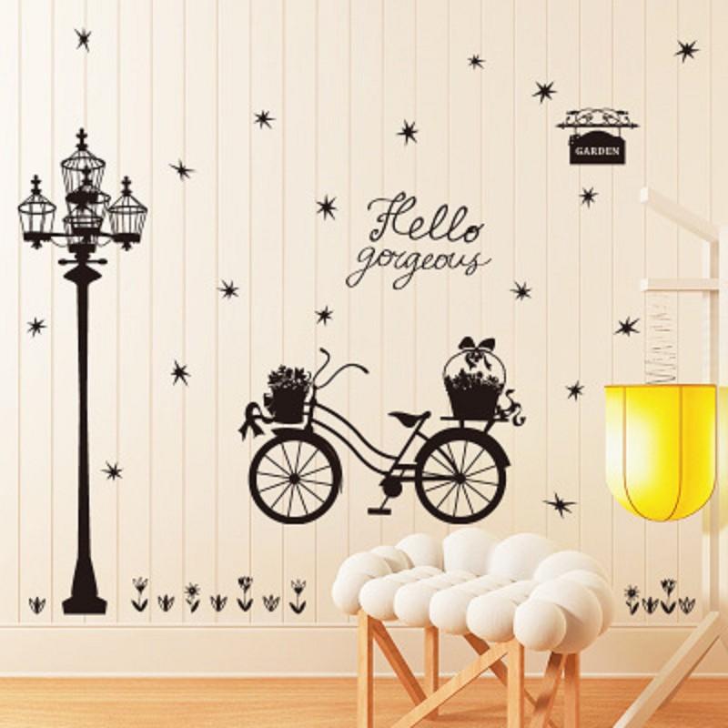 decal dán tường cột đèn xe hoa