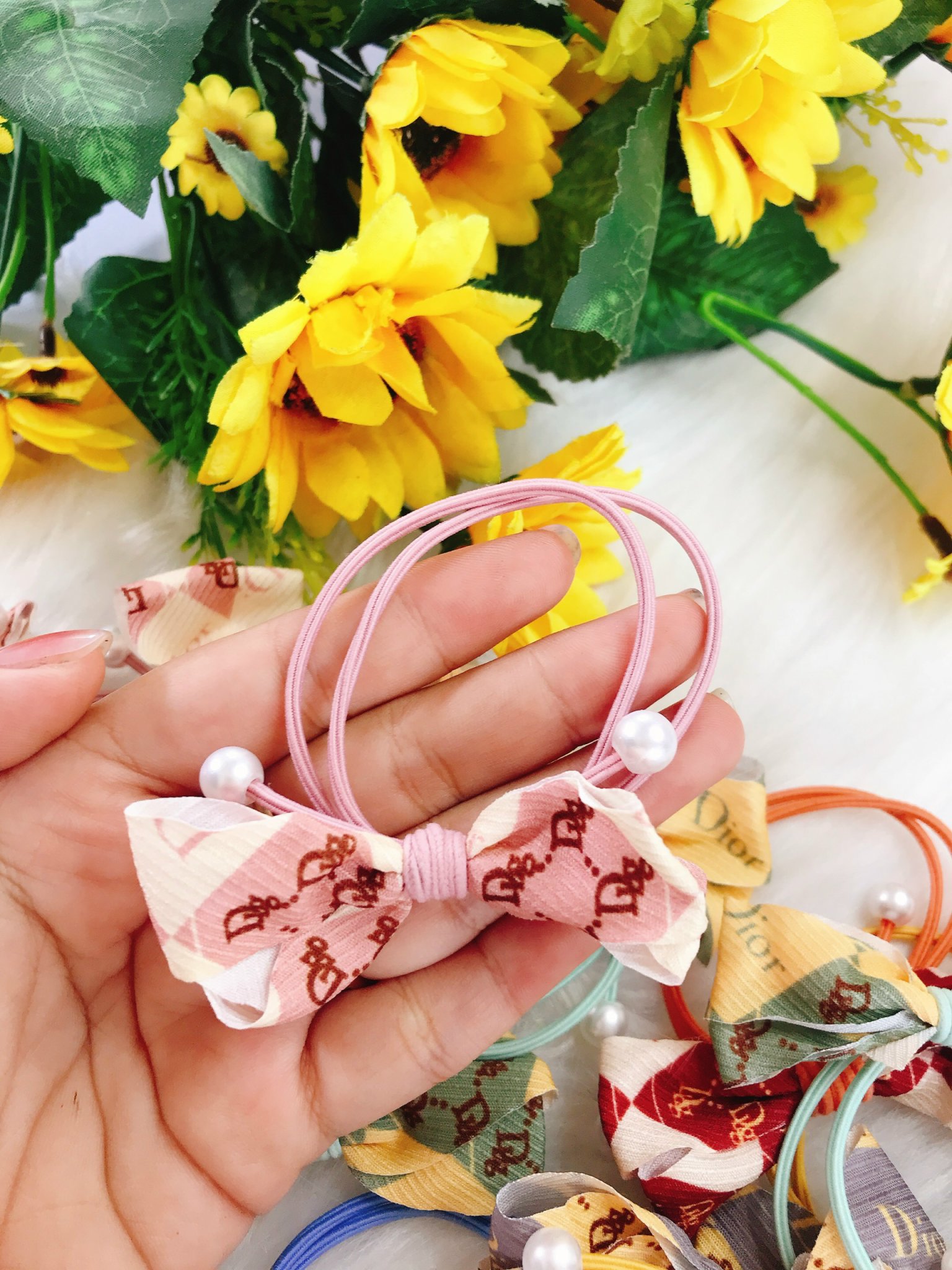 set 2 cột tóc nơ có ngọc ( ngẫu nhiên)