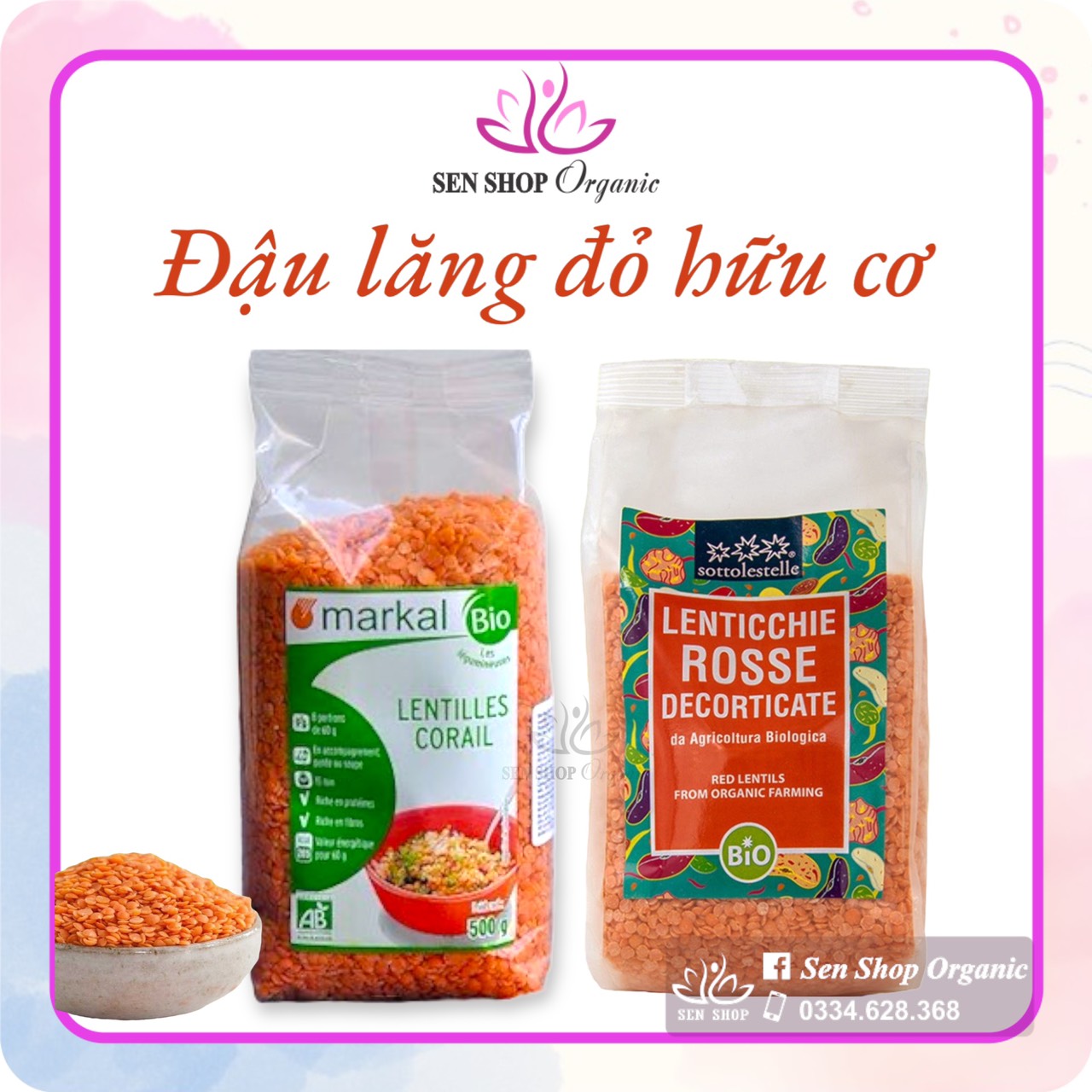 Đậu Lăng Đỏ Hữu Cơ Markal và Probios (Organic Red Lentils) - 500gr