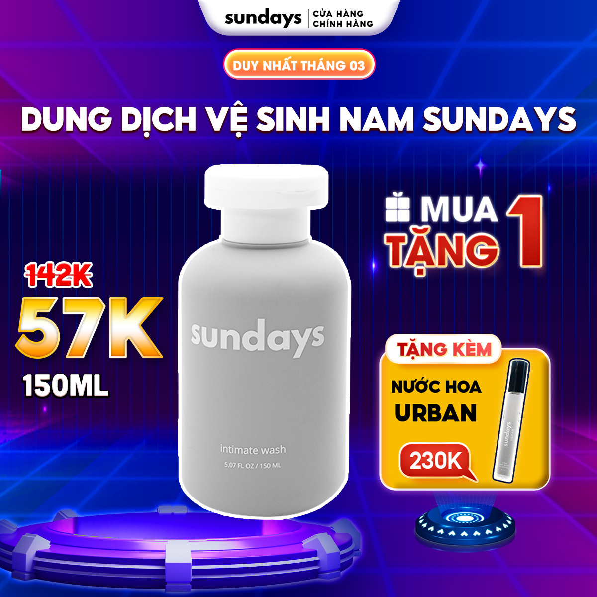 Dung Dịch Vệ Sinh Nam Sundays hương Sauvage, làm sạch lưu hương 150ml