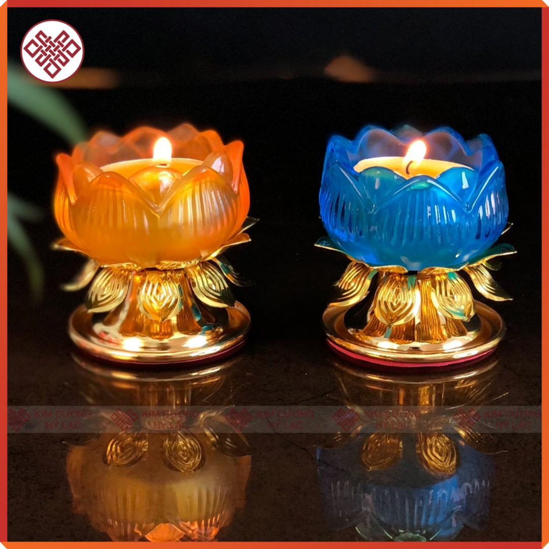 Chân đèn đồ thờ cúng [Kim Cương Hỷ Lạc]  lưu ly đế hợp kim