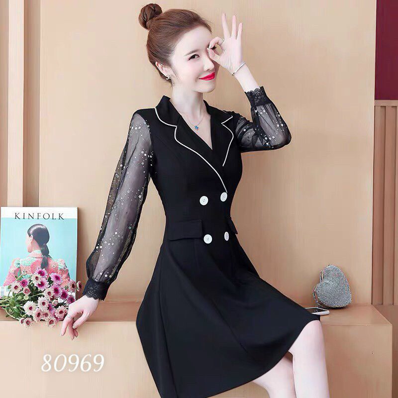 [HCM]ĐẦM CÔNG SỞ CỔ VEST PHỐI NÚT DỄ THƯƠNG-D10